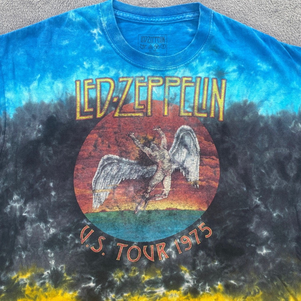 Led Zeppelin Graphic T-Shirt Mens Large Multi-Color Tie Dye U.S. Tour 1975 Tee